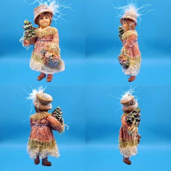 Victorian Girl Ornaments Dangle Legs Mauve Ivory Burgundy Christmas Set of 3 - Picture 3 of 8